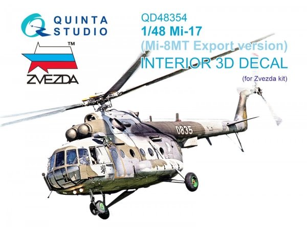 Quinta Studio QD48354 Mi-17 (Mi-8MT Export version) 3D-Printed &amp; coloured Interior on decal paper (Zvezda) 1/48