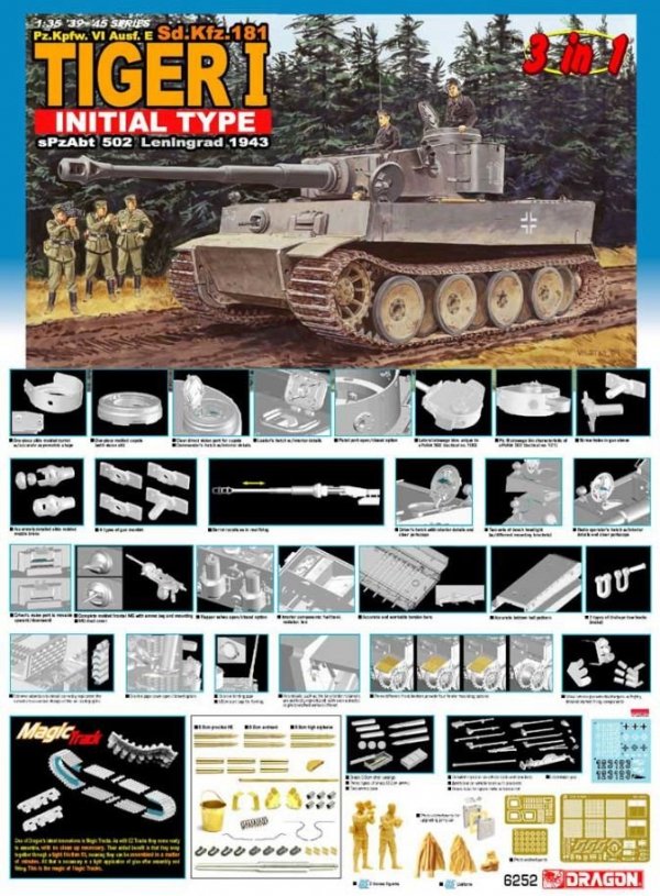 Dragon 6252 Pz.Kpfw. VI Ausf. E (Sd.Kfz. 181) Tiger I Initial Type (3 in 1)