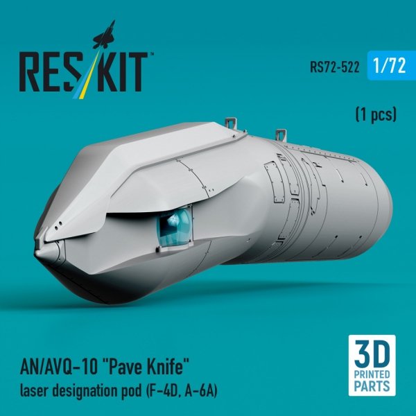 RESKIT RS72-0522 AN/AVQ-10 "Pave Knife" laser designation pod (1 pcs) (F-4D, A-6A) (3D Printed) (1/72)