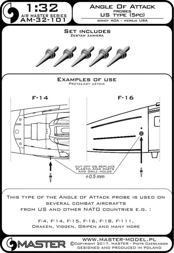 Master AM-32-101 Angle of Attack Probes US Type (5pcs) (1:32)