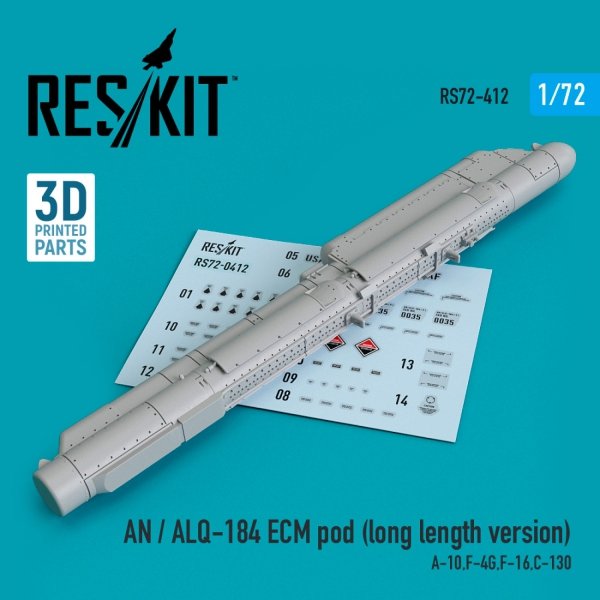 RESKIT RS72-0412 AN / ALQ-184 ECM POD (LONG LENGTH VERSION) (3D PRINTED) 1/72