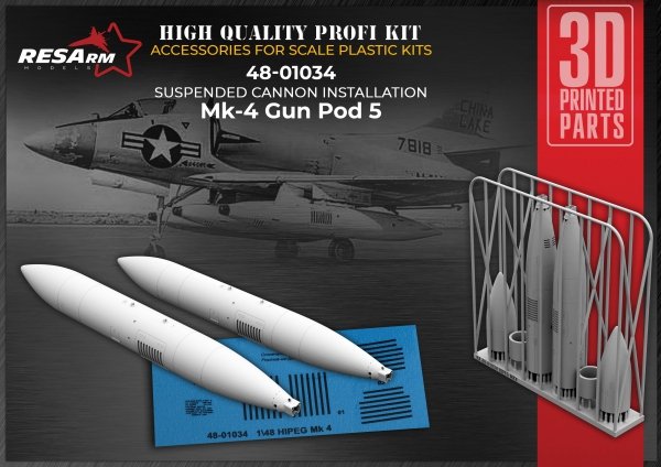 RESArm 48-01034 HIPEG MK 4 - GunPod 5 Outboard Cannon Mount (WITH DECAL) (3D resin printing) 1/48