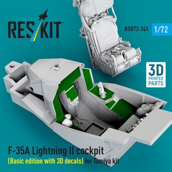 RESKIT RSU72-0241 F-35A Lightning II cockpit (Basic edition with 3D decals) for Tamiya kit (3D Printed) (1/72)