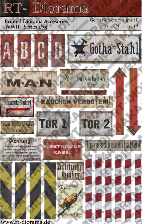 RT-Diorama 35748 Printed Accessories: German Factory Signs III 1/35