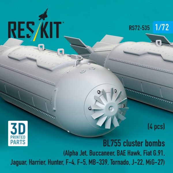 RESKIT RS72-0535 BL755 cluster bombs (4 pcs) (3D Printed) 1/72