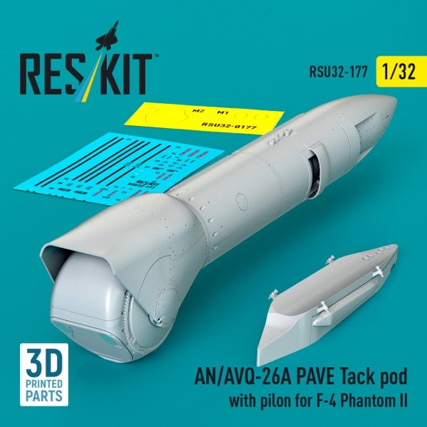 RESKIT RSU32-0177 AN/AVQ-26A PAVE Tack pod with pilon for F-4 Phantom II (3D Printed) (1/32)