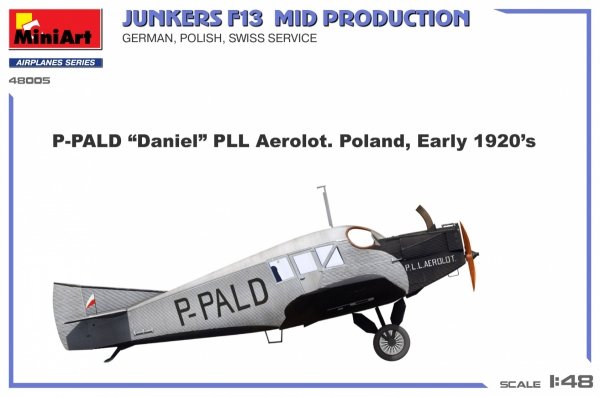 MiniArt 48005 Junkers F13. Mid Prod. German, Polish, Swiss Service 1/48