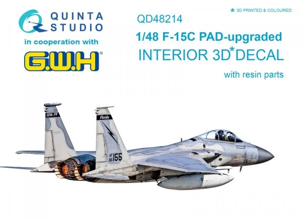 Quinta Studio QD48214 F-15C PAD-upgraded 3D-Printed &amp; coloured Interior on decal paper with resin parts (GWH) 1/48
