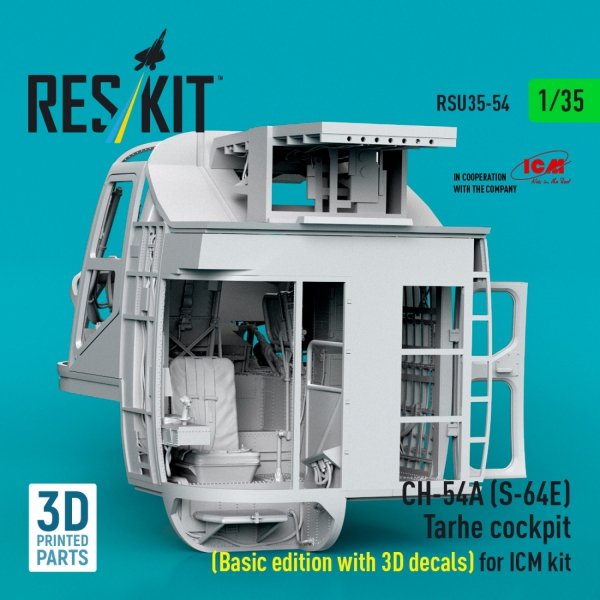 RESKIT RSU35-0054 CH-54A (S-64E) Tarhe cockpit (Basic edition with 3D decals) for ICM kit (3D Printed) (1/35)