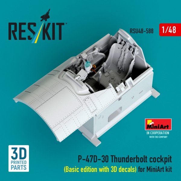 RESKIT RSU48-0588 P-47D-30 Thunderbolt cockpit (Basic edition with 3D decals) for MiniArt kit (3D Printed) (1/48)