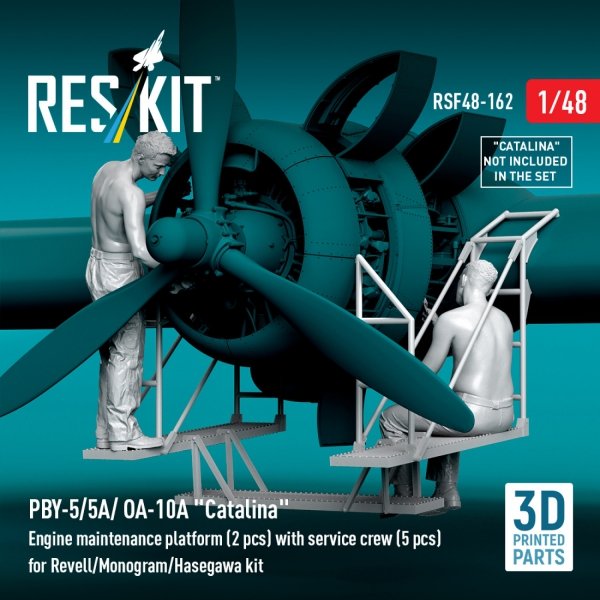 RESKIT RSF48-0162 PBY-5/5A/ OA-10A "Catalina" Engine maintenance platform (2 pcs) with service crew (5 pcs) for Revell/Monogram/Hasegawa kit (3D Printed) (1/48)