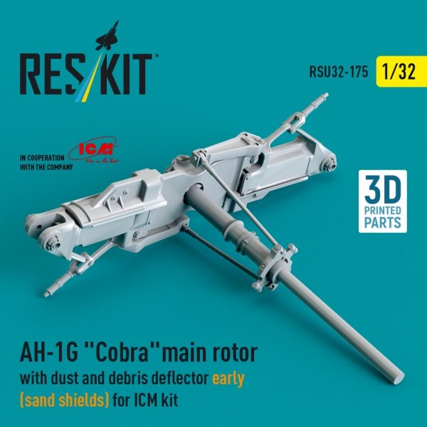 RESKIT RSU32-0175 AH-1G &quot;Cobra&quot; main rotor with dust and debris deflector (sand shields) early version for ICM kit (3D Printed) 1/32