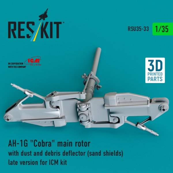 RESKIT RSU35-0033 AH-1G "Cobra" main rotor with dust and debris deflector (sand shields) late version for ICM kit (3D Printed) (1/35)