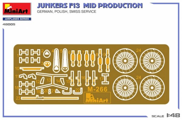 MiniArt 48005 Junkers F13. Mid Prod. German, Polish, Swiss Service 1/48