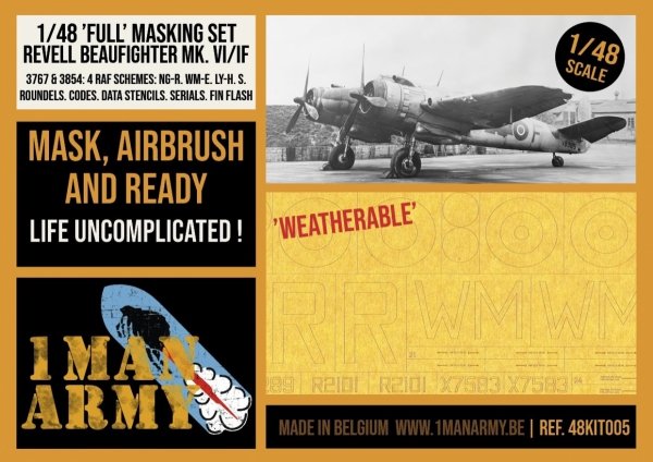 1 Man Army 48KIT005 Full Masking Set Beaufighter Mk.VI/IF (Revell) 1/48