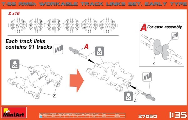 MiniArt 37050 T-55 RMSh WORKABLE TRACK LINKS. EARLY TYPE (1:35)