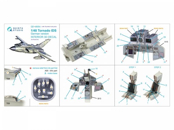 Quinta Studio QD+48054 Tornado IDS German 3D-Printed &amp; coloured Interior on decal paper (Revell) (with 3D-printed resin parts) 1/48