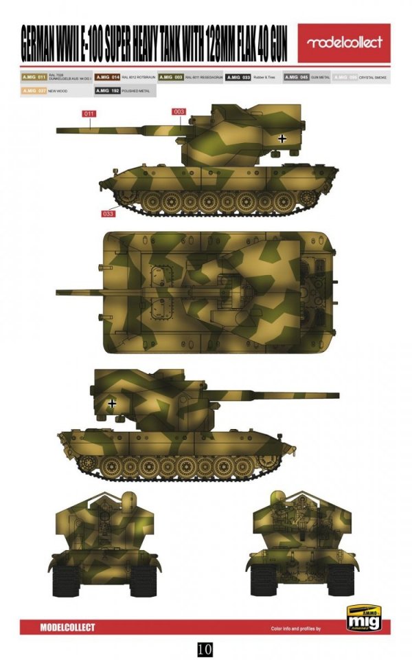 Modelcollect UA72133 German WWII E-100 super heavy tank with 128mm flak 40 gun (1:72)