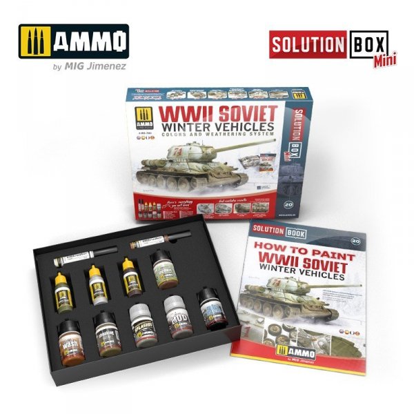AMMO of Mig Jimenez 7903 SOLUTION BOX MINI (20) - How to paint WWII Soviet Winter Vehicles