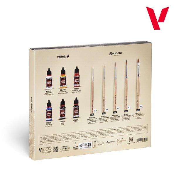 Vallejo 72206 Ultimate Miniature Set: Paint &amp; Brushes - Game Color 6x 18ml