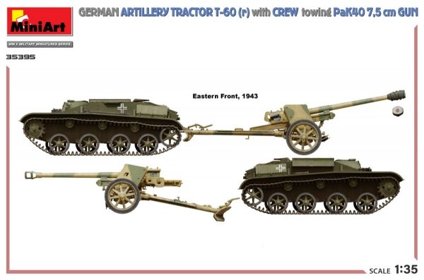 MiniArt 35395 GERMAN ARTILLERY TRACTOR T-60(r) &amp; CREW Towing PaK40 GUN 1/35