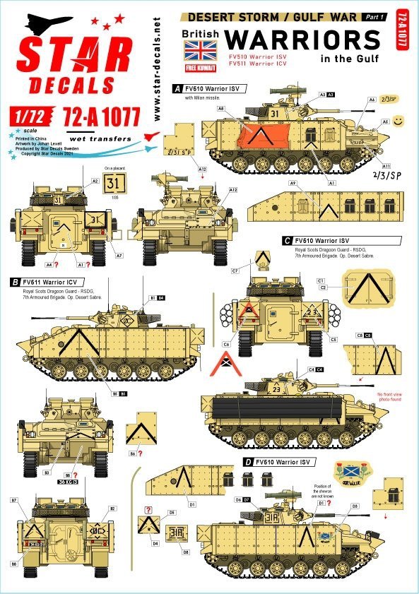 Star Decals 72-A1077 Desert Storm # 1. British Warriors in the Gulf 1990-91 1/72