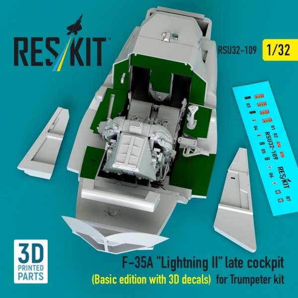 RESKIT RSU32-0109 F-35A "Lightning II" late cockpit (Basic edition with 3D decals) for Trumpeter kit (3D Printed) 1/32