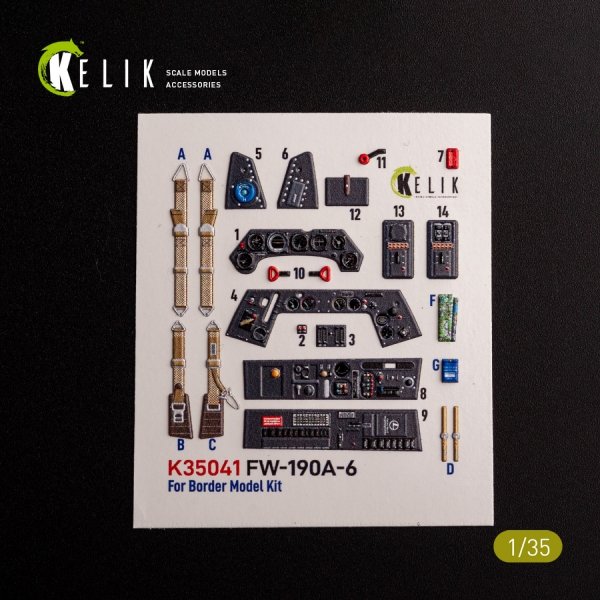 KELIK K35041 FW-190A-6 - interior 3D decals for Border Models kit 1/35