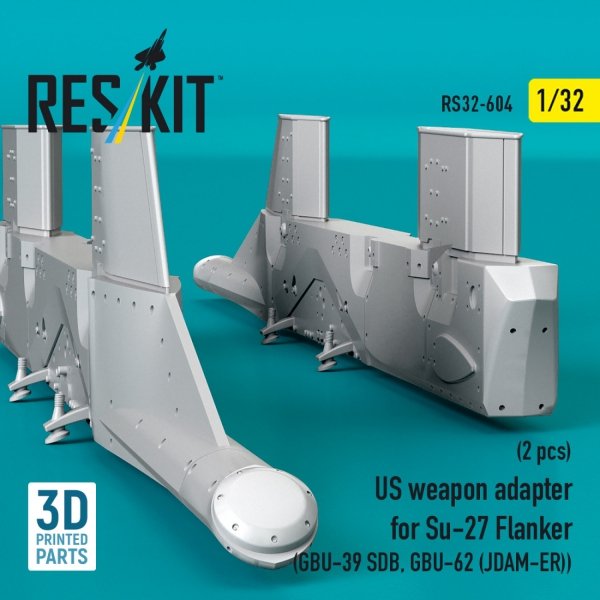 RESKIT RS32-0604 US weapon adapter for Su-27 Flanker (2 pcs) (GBU-39 SDB, GBU-62 (JDAM-ER)) (3D Printed) (1/32)