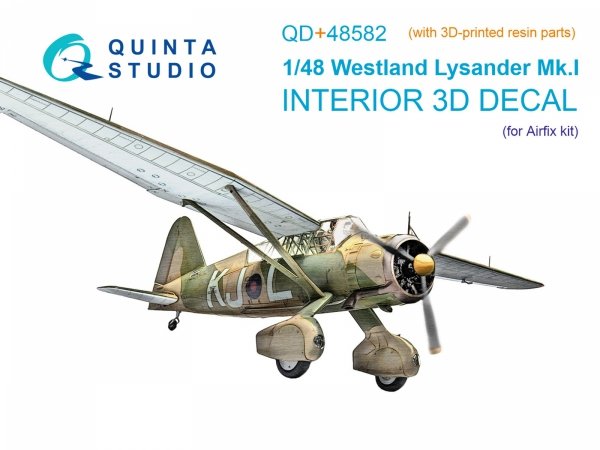 Quinta Studio QD+48582 Westland Lysander Mk.I 3D-Printed &amp; coloured Interior on decal paper (Airfix) (with 3D-printed resin parts) 1/48