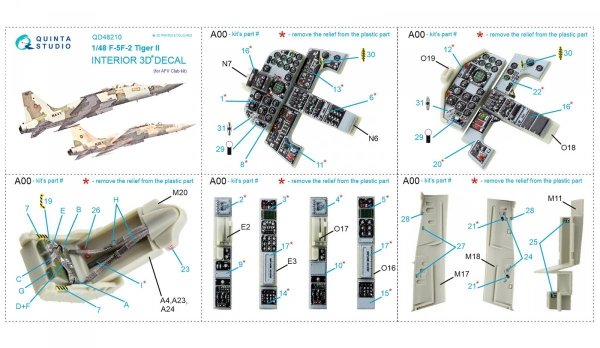 Quinta Studio QD48210 F-5F-2 3D-Printed &amp; coloured Interior on decal paper (AFV club) 1/48