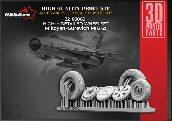 RESArm 32-03069 MIG-21 Mikoyan-Gurevich - Wheels under load (3D resin printing) 1/32