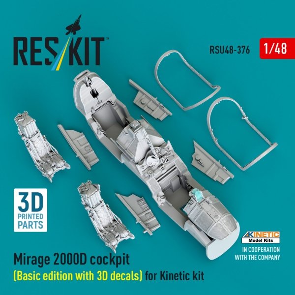 RESKIT RSU48-0376 Mirage 2000D cockpit (Basic edition with 3D decals) for Kinetic kit (3D Printed) 1/48