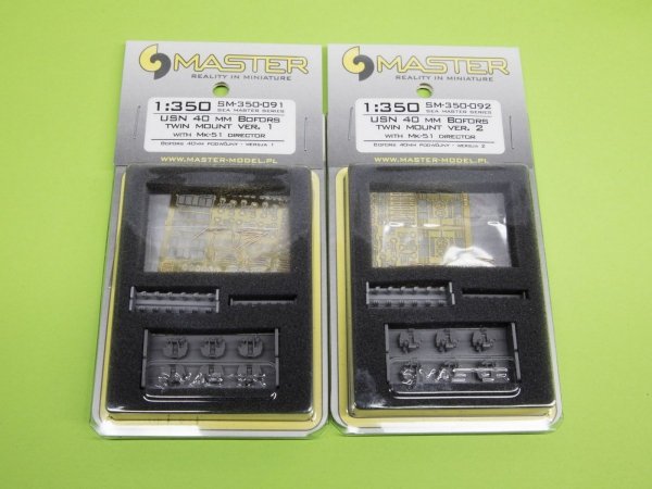 Master SM-350-091 USN 40 mm/56 Bofors twin mount ver.1 / with Mk-51 director - (resin, PE and turned parts) - (6pcs) 1:350