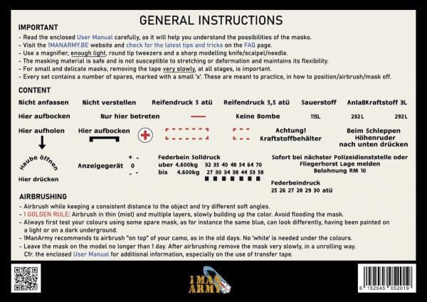 1 Man Army 48GEN305 Focke Wulf 190 A-Series Data Stencils 1/48