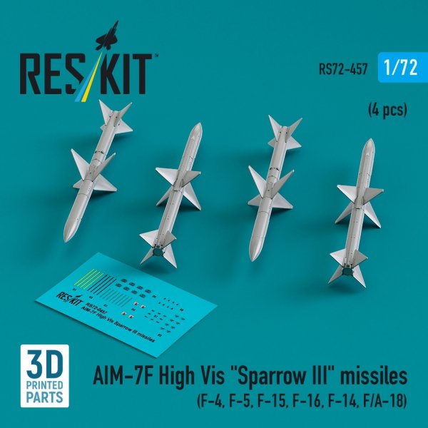 RS72-0457 AIM-7F High Vis &quot;Sparrow III&quot; missiles (4 pcs) (3D Printed) 1/72