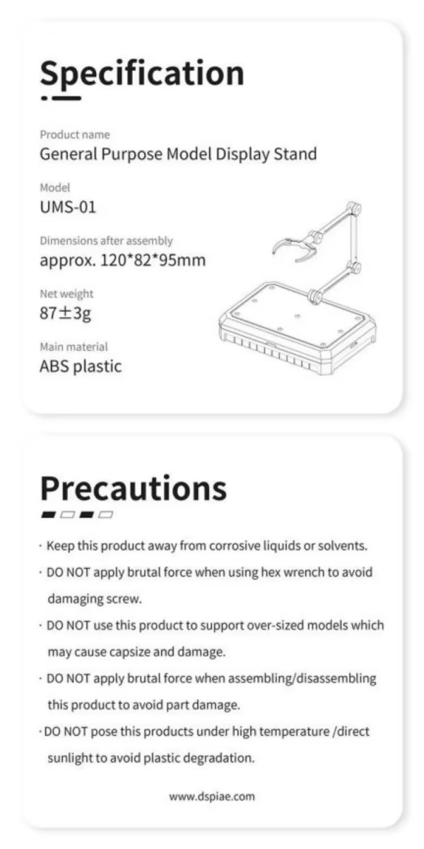 DSPIAE UMS-01CR General Purpose Model Display Stand (Clear)