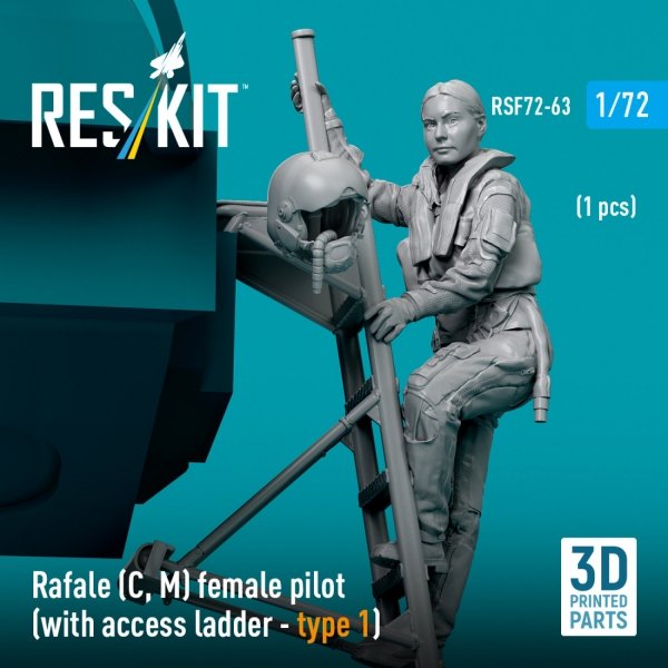 RESKIT RSF72-0063 Rafale (C, M) female pilot (with access ladder - type 1) (1 pcs) (3D Printed) (1/72)