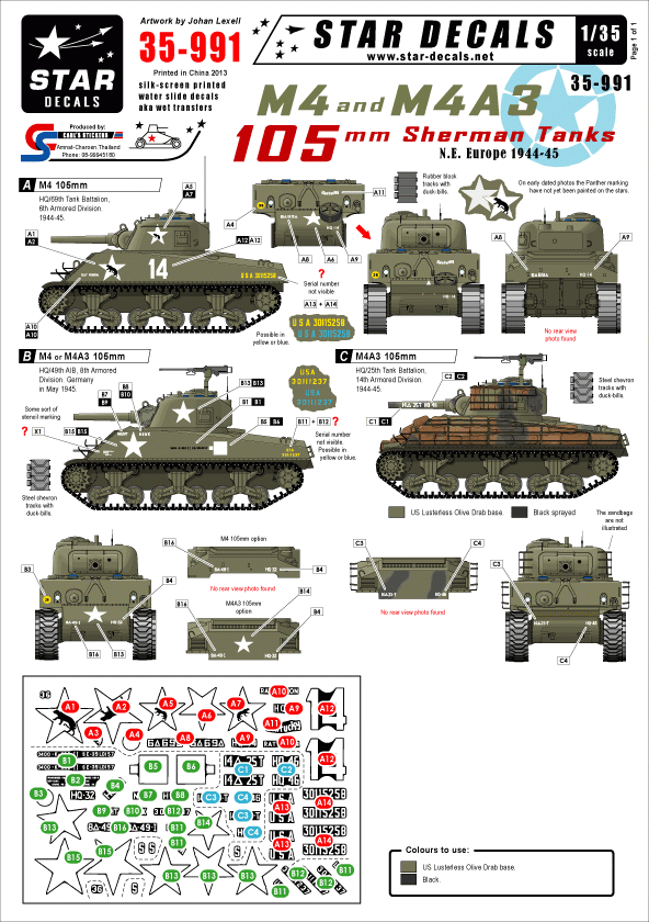 Star Decals 35-991 US M4 and M4A3 105 mm 1/35