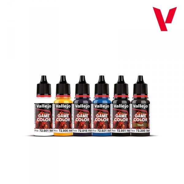Vallejo 72206 Ultimate Miniature Set: Paint &amp; Brushes - Game Color 6x 18ml