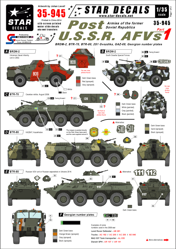 Star Decals 35-945 Post U.S.S.R. AFVs 1 1/35