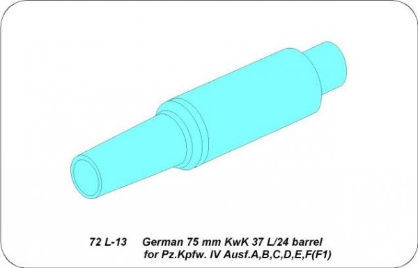 Aber 72L-13 Lufa 75mm KwK 37 L/24 do czołgu Panzer IV Ausf.A,B,C,D,E,F1 / German 75mm KwK 37 L/24 barrel for Pz.Kpfw. IV. Ausf. A,B,C,D,E,F(F1) 1/72
