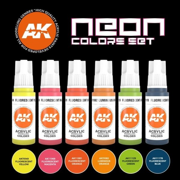 AK Interactive AK11610 3G NEON COLORS SET