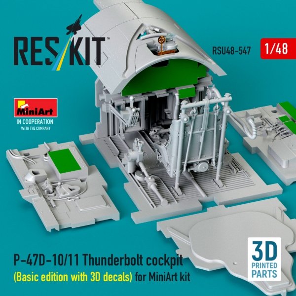 RESKIT RSU48-0547 P-47D-10/11 Thunderbolt cockpit (Basic edition with 3D decals) for MiniArt kit (3D Printed) (1/48)