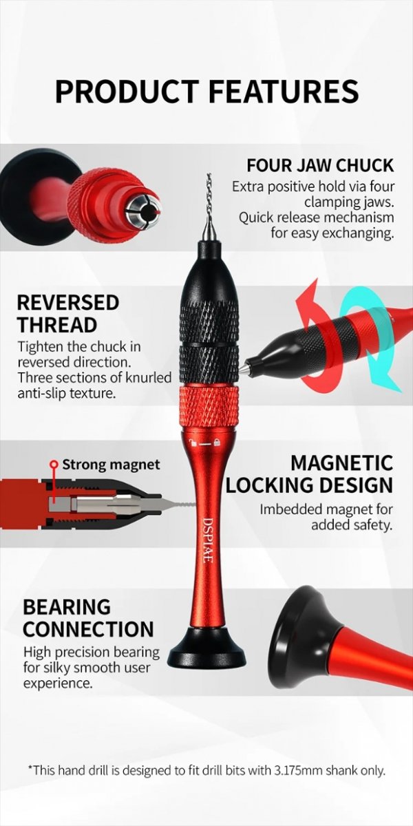 DSPIAE AT-SHD Precision Aluminum Alloy Hand Drill Set / Zestaw wiertarki ręcznej i precyzyjnych wierteł ze stopu aluminium