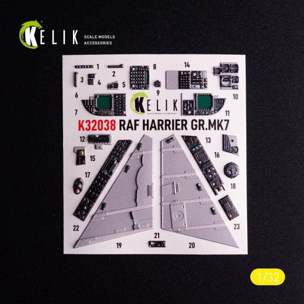 Kelik K32038 GR.MK7 Harrier - interior 3D decals for Trumpeter kit 1/32