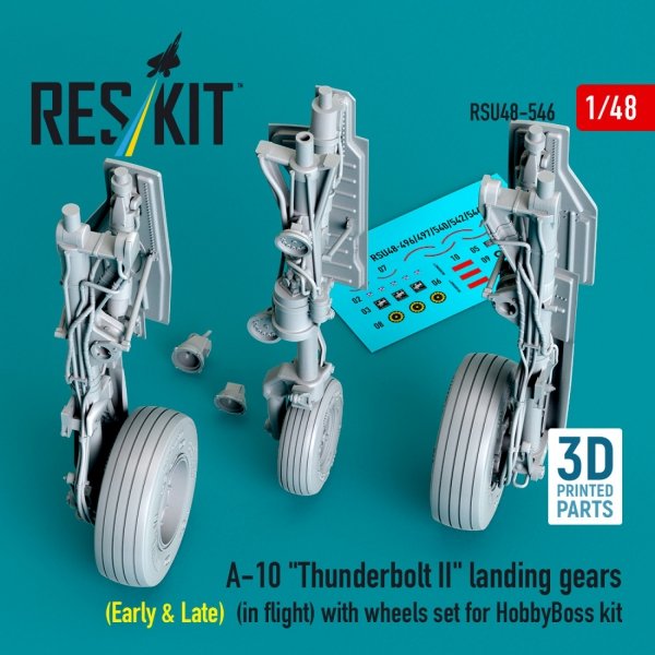RESKIT RSU48-0546 A-10 "Thunderbolt II" landing gears (Early &amp; Late) (in flight) with wheels set for HobbyBoss kit (3D Printed) 1/48