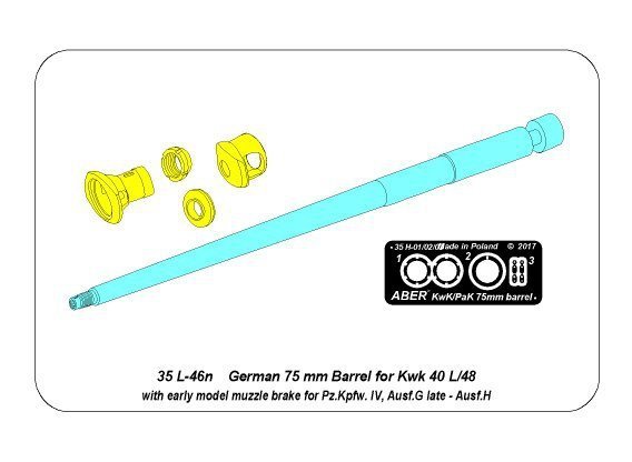 Aber 35L-046n German 75 mm Barrel for Kwk 40 L/48 with early model muzzle brake for Pz.Kpfw. IV Ausf.G late - Ausf.H (1:35)