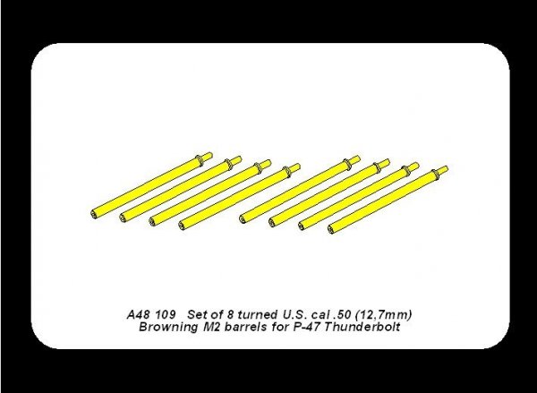 Aber A48 109 Set of 8 turned cal .50 (12,7mm) U.S. Browning M2 barrels for P-47 Thunderbolt (1:48)