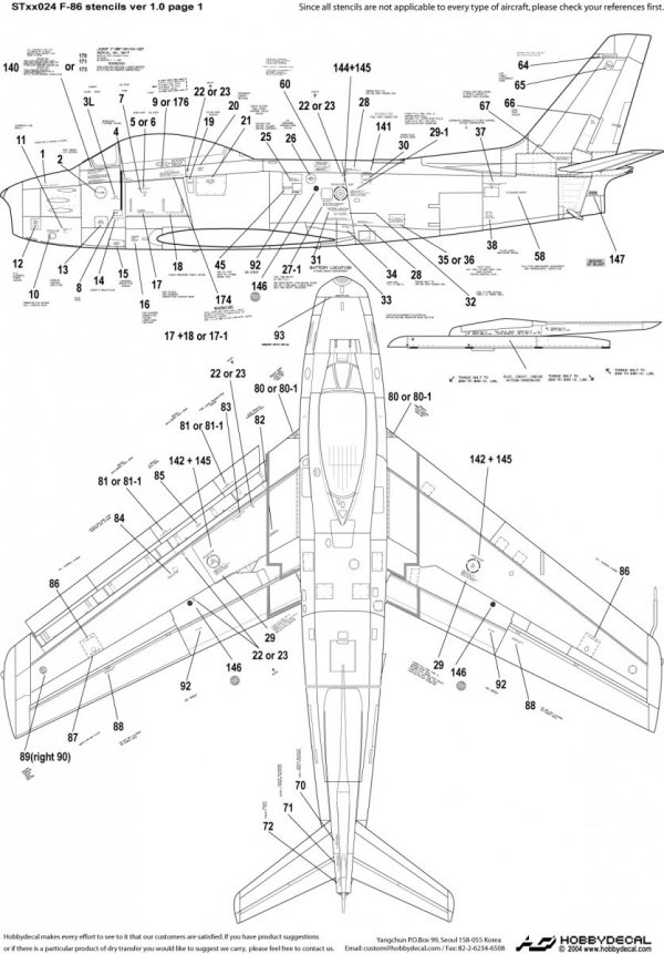 HobbyDecal ST32024V1 F-86 Stencils 1 ver 1 1/32